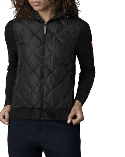 Shop Canada Goose Hybridge Quilted Knit Hoodie In Black