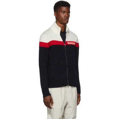 Shop Moncler Off-white And Navy Maglione Tricot Zip Sweater In 778