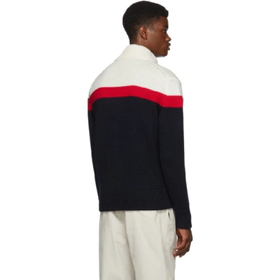 Shop Moncler Off-white And Navy Maglione Tricot Zip Sweater In 778