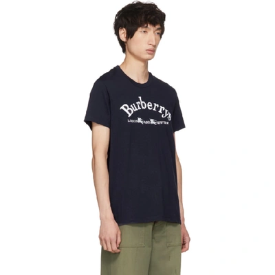 Shop Burberry Navy Embroidered Logo T-shirt