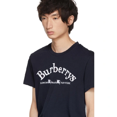 Shop Burberry Navy Embroidered Logo T-shirt