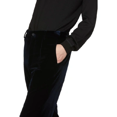 Shop Giorgio Armani Navy Velvet Trousers