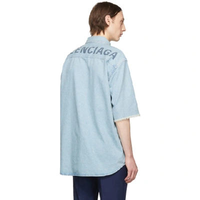 Shop Balenciaga Blue Denim Logo Shirt In Clear Blue