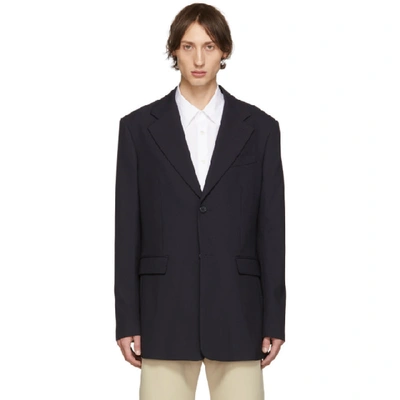 Shop Raf Simons Navy Single-breasted Fitted Blazer In 00044 Dknvy