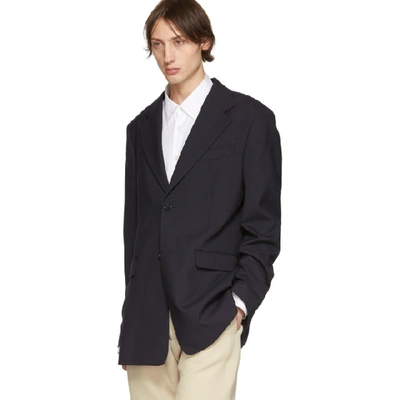 Shop Raf Simons Navy Single-breasted Fitted Blazer In 00044 Dknvy
