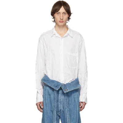 Shop Yohji Yamamoto White Wrinkled Shirt