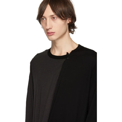Shop Yohji Yamamoto Black And Grey Diagonal Long Sleeve T-shirt In Charcoal