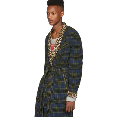 Shop R13 Blue Smoking Robe Coat In Blueleopard