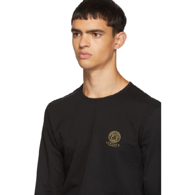 Shop Versace Underwear Black Logo Long Sleeve T-shirt In A008 Black