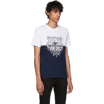 Shop Kenzo White And Navy Limited Edition Colorblock Tiger T-shirt In 77 Navy