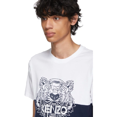 Shop Kenzo White And Navy Limited Edition Colorblock Tiger T-shirt In 77 Navy