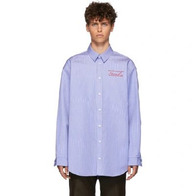 Shop Martine Rose Blue Bonded Stripe Oversize Shirt In Bluestripe