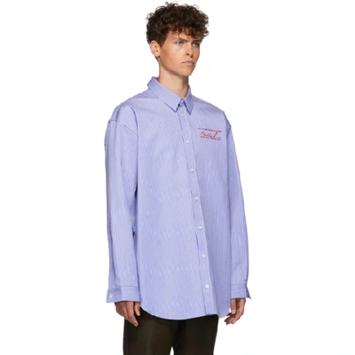 Shop Martine Rose Blue Bonded Stripe Oversize Shirt In Bluestripe