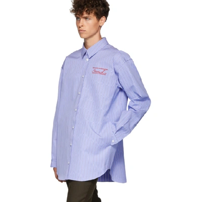 Shop Martine Rose Blue Bonded Stripe Oversize Shirt In Bluestripe