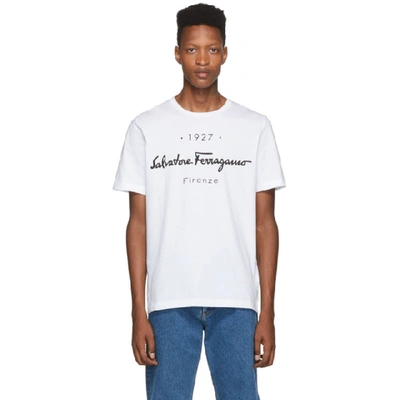 Shop Ferragamo Salvatore  White Logo T-shirt In White/black