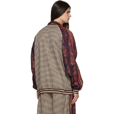Shop Gucci Brown Plaid Embroidered Track Jacket In 2100 Brown