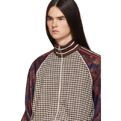Shop Gucci Brown Plaid Embroidered Track Jacket In 2100 Brown