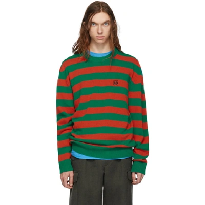 Shop Loewe Green And Orange Stripe Anagram Sweater In 4109 Grnora