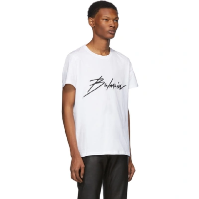 Shop Balmain White Embroidered Logo T-shirt In 0fa Blanc