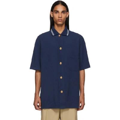 Shop Gucci Blue Logo Buttons Polo In 4345 Blue