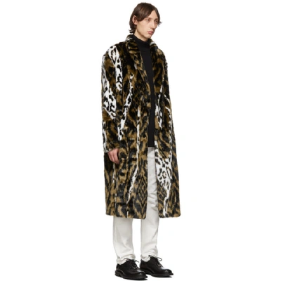 Shop Neil Barrett Tan And White Faux-fur Oversized Abstract Eco Coat In 2422 Bkwhtt