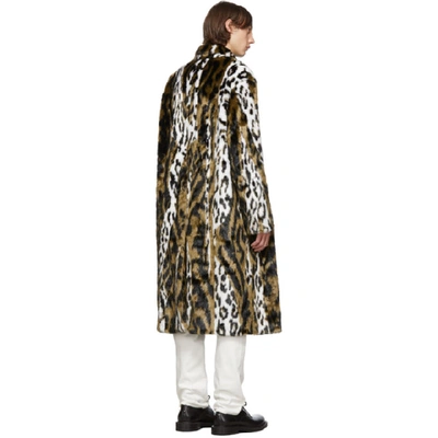 Shop Neil Barrett Tan And White Faux-fur Oversized Abstract Eco Coat In 2422 Bkwhtt