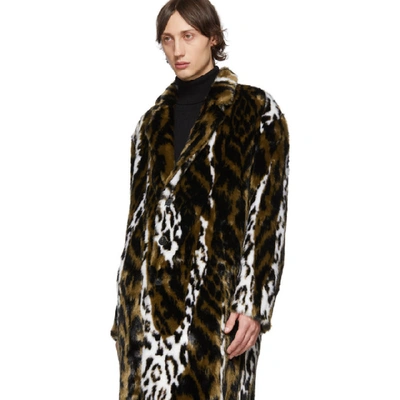 Shop Neil Barrett Tan And White Faux-fur Oversized Abstract Eco Coat In 2422 Bkwhtt