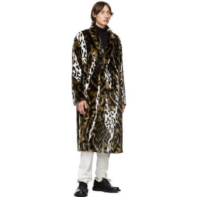 Shop Neil Barrett Tan And White Faux-fur Oversized Abstract Eco Coat In 2422 Bkwhtt