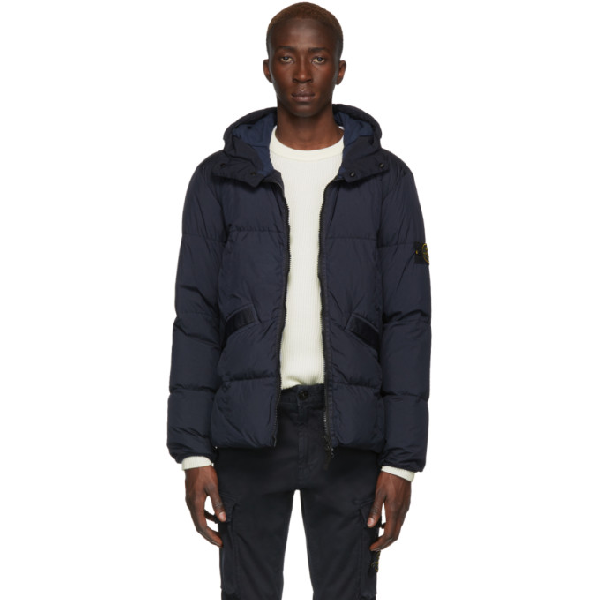 Stone Island Navy Down Hooded Puffer Jacket In V00 Nvybl Modesens