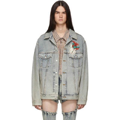 Shop Gucci Blue Denim Oversized Embroidered Jacket In 4048 Blue