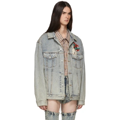 Shop Gucci Blue Denim Oversized Embroidered Jacket In 4048 Blue