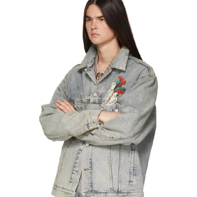 Shop Gucci Blue Denim Oversized Embroidered Jacket In 4048 Blue