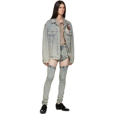 Shop Gucci Blue Denim Oversized Embroidered Jacket In 4048 Blue