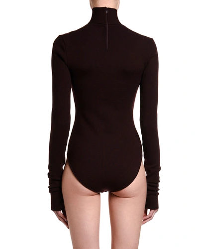 Shop Bottega Veneta Stretch Wool Open-neck Bodysuit In Black