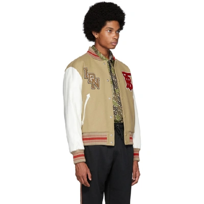 Shop Burberry Beige And White Wool And Leather Padfield Bomber Jacket In Honey