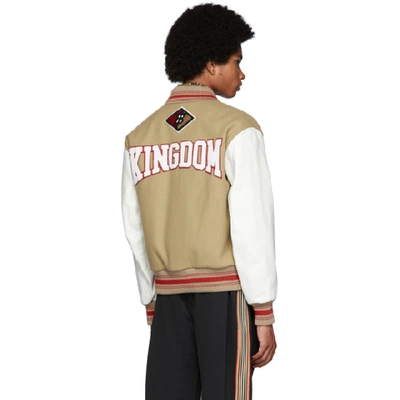 Shop Burberry Beige And White Wool And Leather Padfield Bomber Jacket In Honey