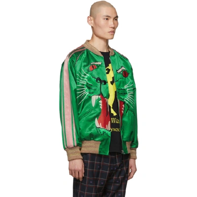 Shop Gucci Green Panther Bomber Jacket In 3101hntgrn