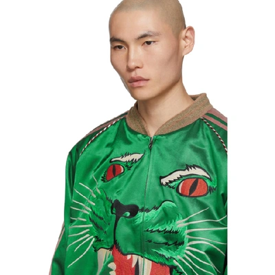 Shop Gucci Green Panther Bomber Jacket In 3101hntgrn