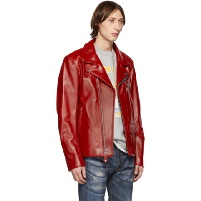 Shop Junya Watanabe Red Leather Biker Jacket