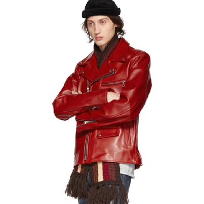 Shop Junya Watanabe Red Leather Biker Jacket