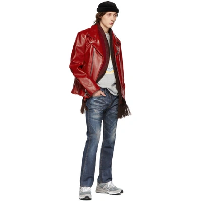 Shop Junya Watanabe Red Leather Biker Jacket