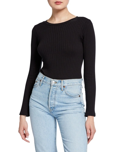 Shop Re/done Ribbed Long-sleeve Bodysuit In Black