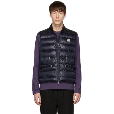 Shop Moncler Navy Down Gui Vest In 776.navy