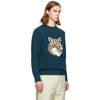 Shop Maison Kitsuné Blue Fox Head Sweater
