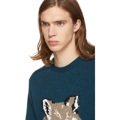 Shop Maison Kitsuné Blue Fox Head Sweater