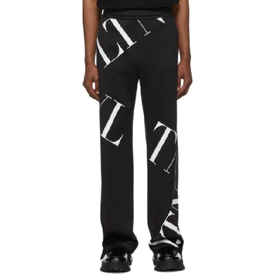 Shop Valentino Black Vltn Macrogrid Lounge Pants In 0ninero/vl