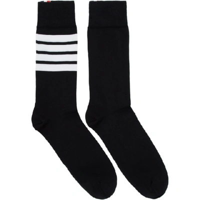 Shop Thom Browne Black 4-bar Mid-calf Socks In 001 Black