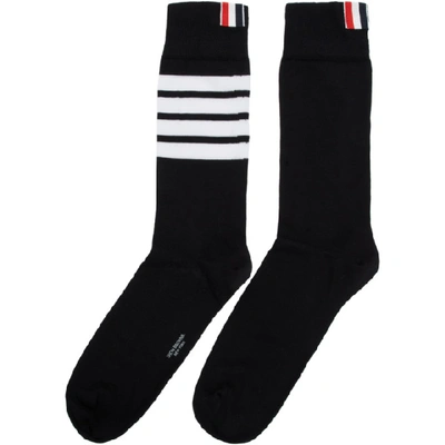 Shop Thom Browne Black 4-bar Mid-calf Socks In 001 Black