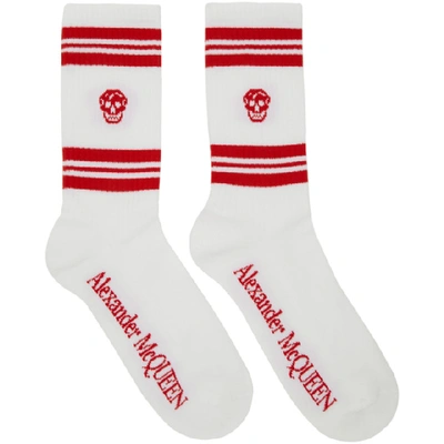 Shop Alexander Mcqueen White And Red Stripe Skull Sport Socks In 9074 Whtred