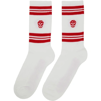Shop Alexander Mcqueen White And Red Stripe Skull Sport Socks In 9074 Whtred